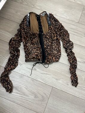I.AM.GIA Leopard Lace-Up Corset Top - Brown & Black